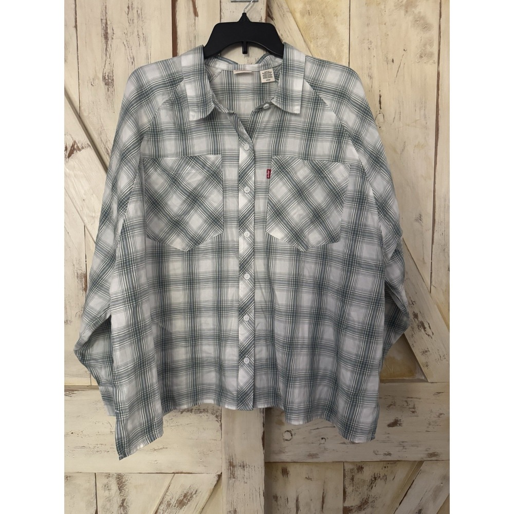 NWT Women's Levi's Oversized Light Blue Green Shirt 1X Button Relaxed Fit